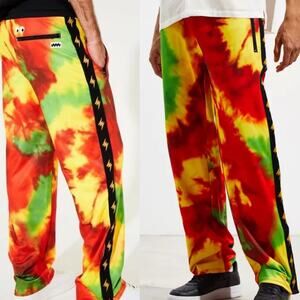 NWOT GUESS X J Balvin Vibras Flame, Lightning Bolts, Tie-Dye Track Pant Mens L